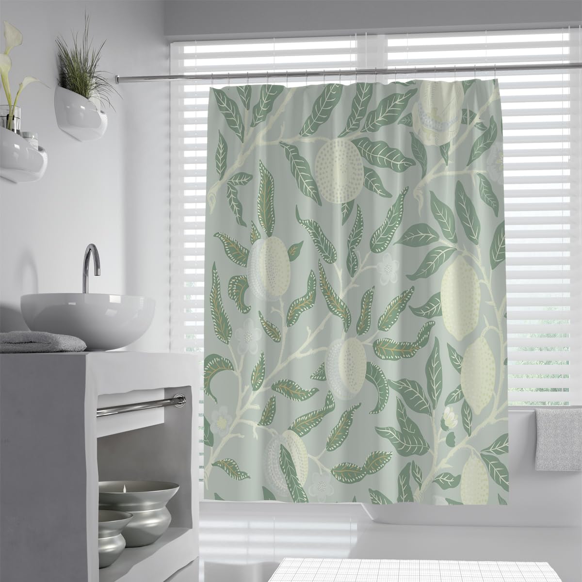Cortina de Ducha Estilo Morris Verde Salvia Baño 180x180cm
