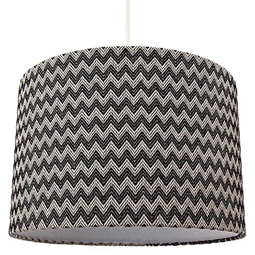 Contemporary and Trendy Zig Zag Chevron Effect Black and White Cotton Fabric 12" Lamp Shade | 30cm Diameter | 60w Maximum by Happy Homewares - Image 3