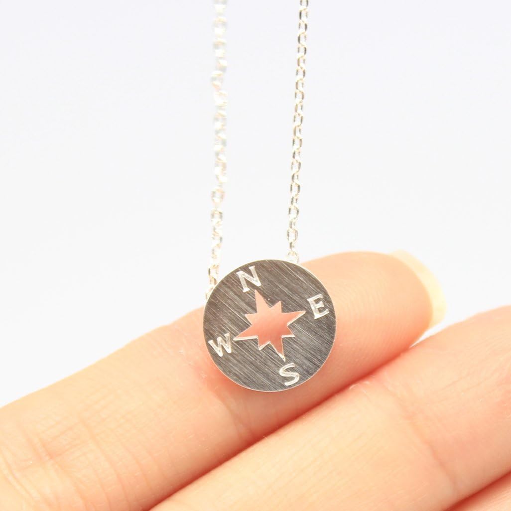 Dianpearl Compass Necklace for Girlfriends and women / 14K Gold plated dainty Necklace/Gold and SIlver color/Christmas gift