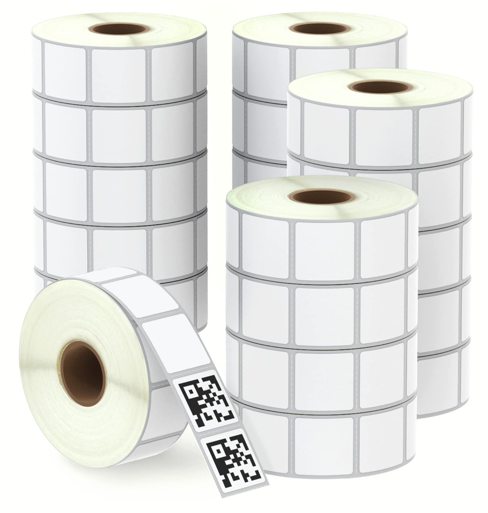 BETCKEY - Etiquetas cuadradas de código QR de 1 pulgada x 1 pulgada compatibles con impresora de etiquetas Zebra & Roll, adhesivo premium y perforado [20 rollos, 27600 etiquetas]