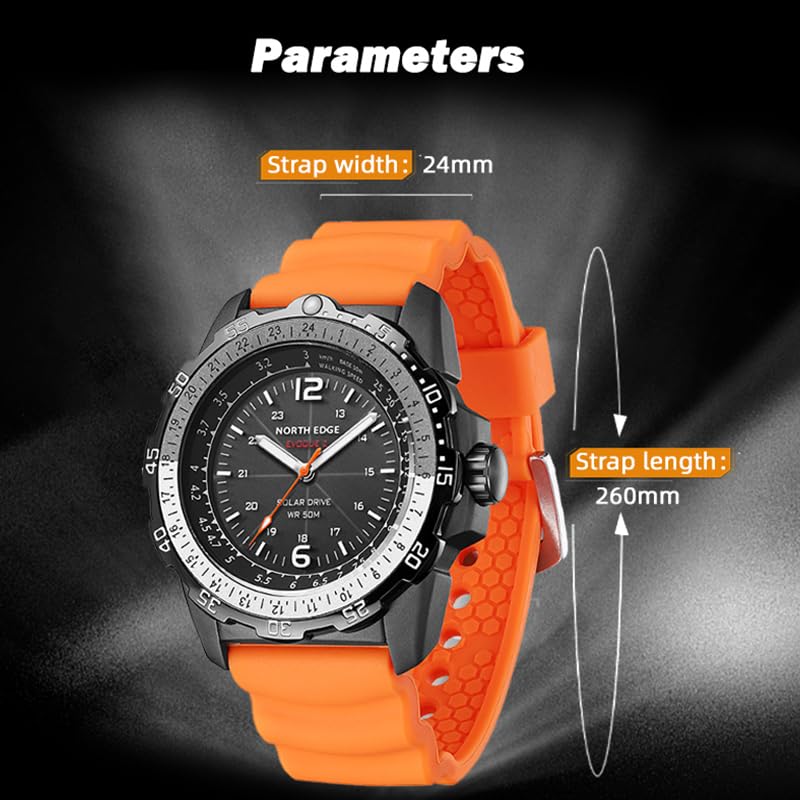 Reloj con energía Solar Digital Reloj de Pulsera de Cuarzo Reloj de Pulsera de 50M Resistente al Agua Reloj Deportivo multifunción de energía cinética con retroiluminación cronómetro