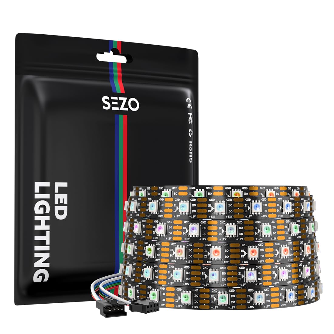 SEZO WS2815 Striscia di Luce LED (Aggiornata WS2812B) 5M 60LEDs/m Dream Color Indirizzabile Individualmente RGB 5050SMD Dual Signal WS2813 LED Flessibile IP30 Non Impermeabile DC12V Nero PCB