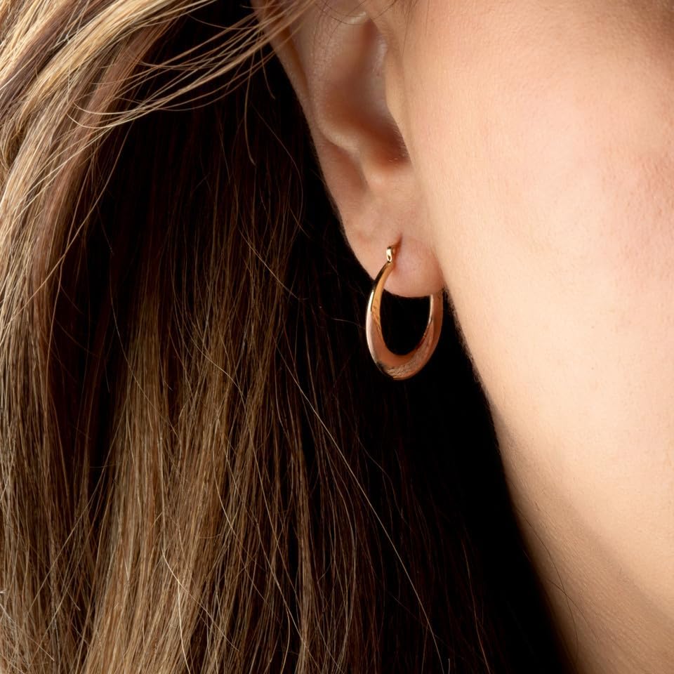 14K Three Tone Gold Sparkle Cut Striped Reversible Hoop Earrings for Women, 2.2mm Thick 20.5mm Diameter - Image 2