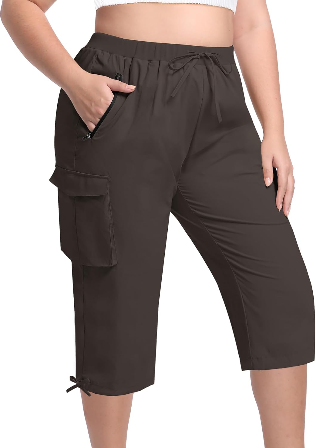 FOREYOND Plus Size Women's Cargo Capris Pants Lightweight Quick Dry Hiking Pants 1XL-6XL