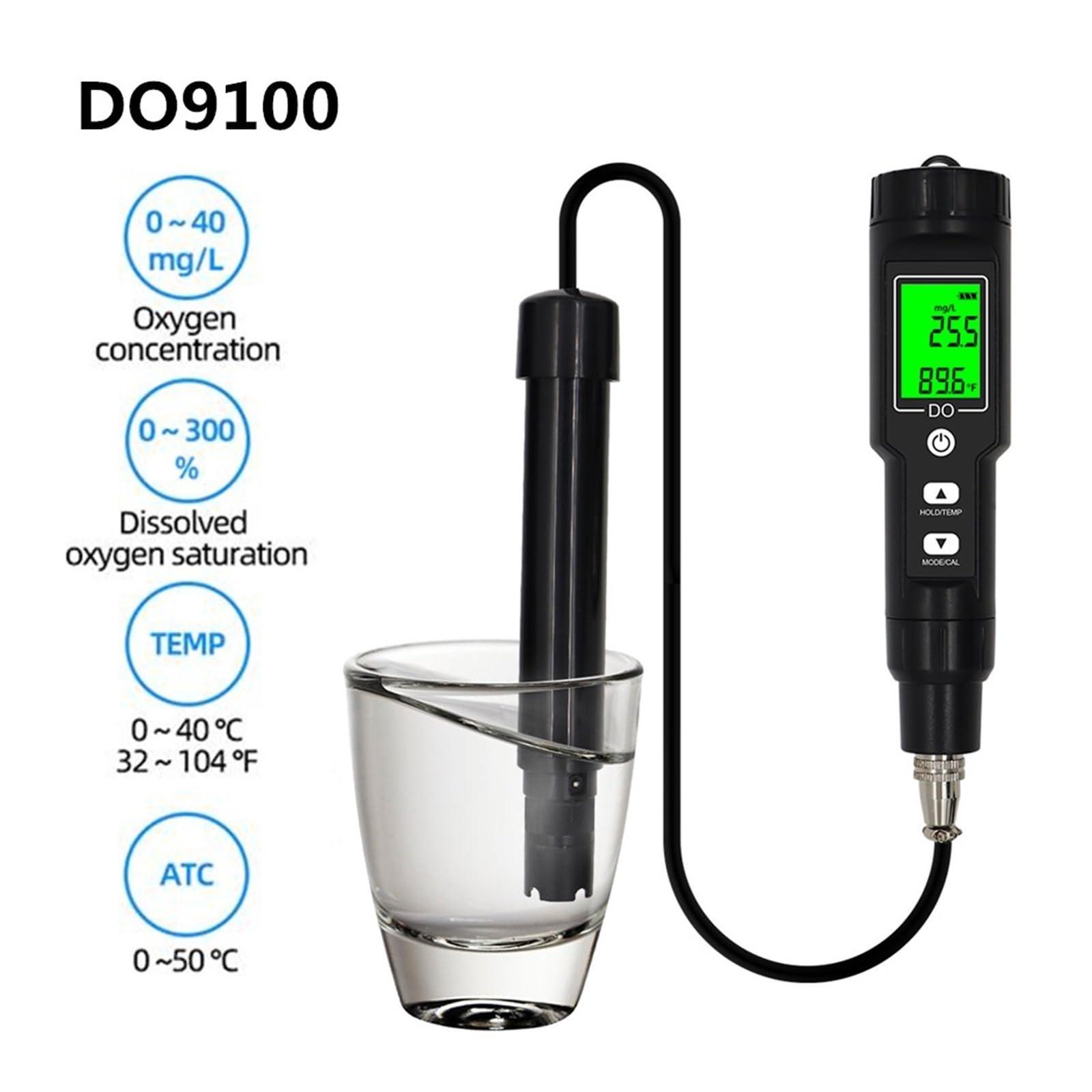 DO9100 Misuratore Digitale di Ossigeno Disciolto 0,0-40,0 MG/L ATC Impermeabile 0,0-300,0% DO Tester Rilevatore di Ossigeno Dela qualità Del'acqua