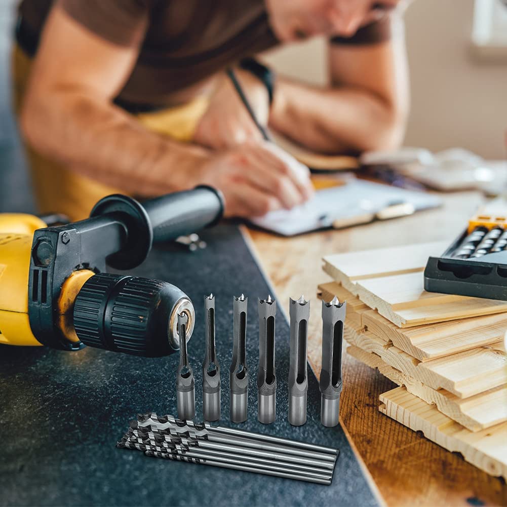 Set di 6 Punte a Scalpello per Mortasatrice, Trapano Piazza-Foro per Lavorazione del Legno, Dimensioni 6.35mm, 8mm, 9.5mm, 12.7mm, 14mm, 16mm