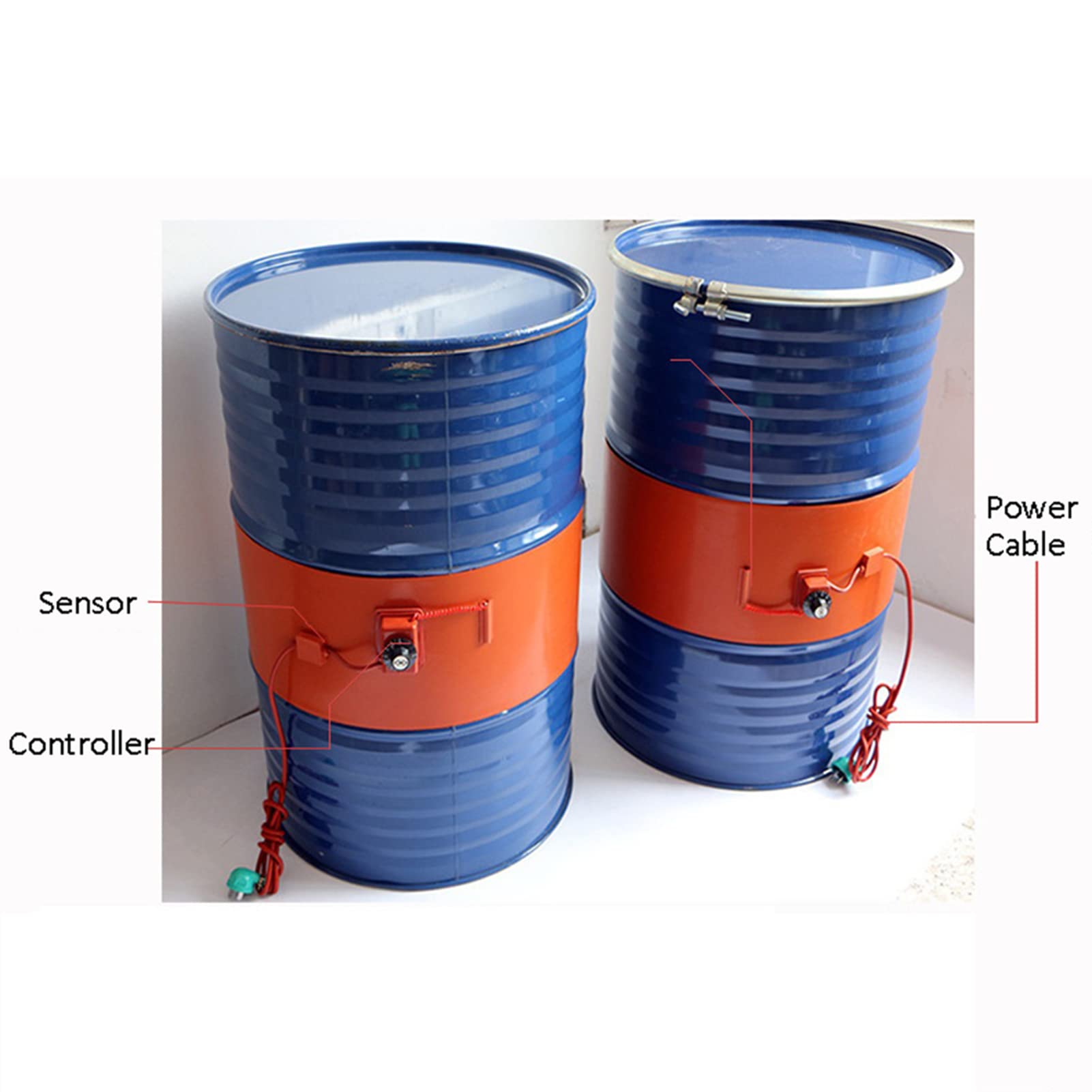 Grzejnik do beczek metalowych, Silikonowy podgrzewacz taśmowy z regulatorem temperatury do beczek po oleju(100L 1200x250 1500W)