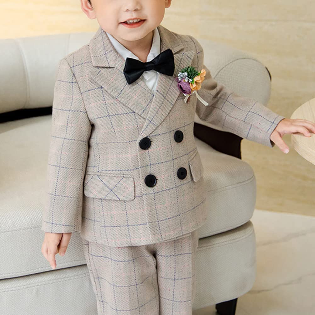 4/5/6 Piezas Traje de Boda para Niños Graduación Traje,Conjunto de Traje a Cuadros con Doble Botonadura Bebe Niño de Traje de Caballeros para Ceremonia Fiesta Trajes de Bautizo de Chico
