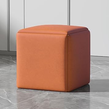 5 in 1 Technology Cloth Seating Cube with Swivel, Square Nesting Ottoman Stool , Casters Stackable Sofa Chair Stool,Movable Footstool Dressing Chair for Living Room Bedroom  Color Orange , Size 3
