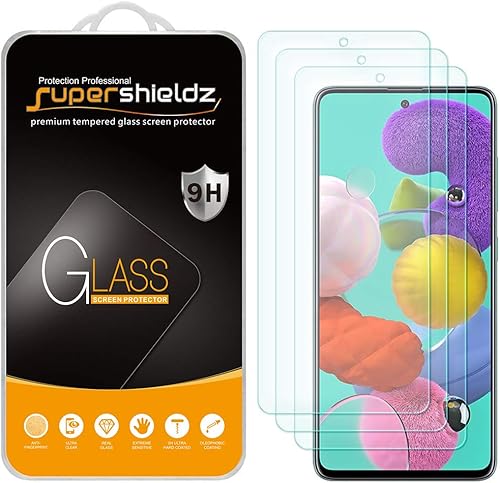 Supershieldz Protector de pantalla de vidrio templado diseñado para Samsung Galaxy A53 5G, A52, A52, 5G, A51, A51, 5G, A51, 5G, UW, antiarañazos,