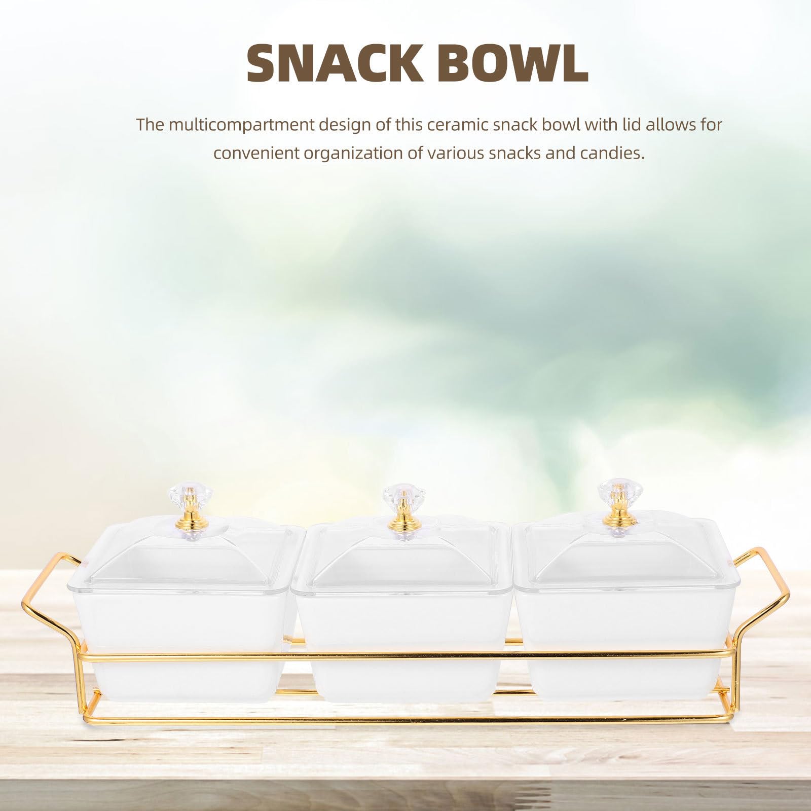 GLEAVI Geteilter Keramik Snackteller mit Deckel 3 fächer Design Glatte Oberfläche Weißer Minimalistischer Stil für Haushalt und Partys