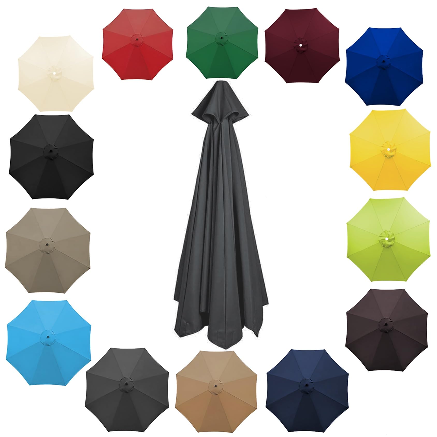 200cm 2.7m 300cm Umbrella Replacement Parasol Canopy, Garden Parasol Canopy Cover For Patio Sun Umbrella, 6 Arms/8 Arms Replacement Parasol Cover, Market Table Umbrella Replacement Top(Color:Gray,Size