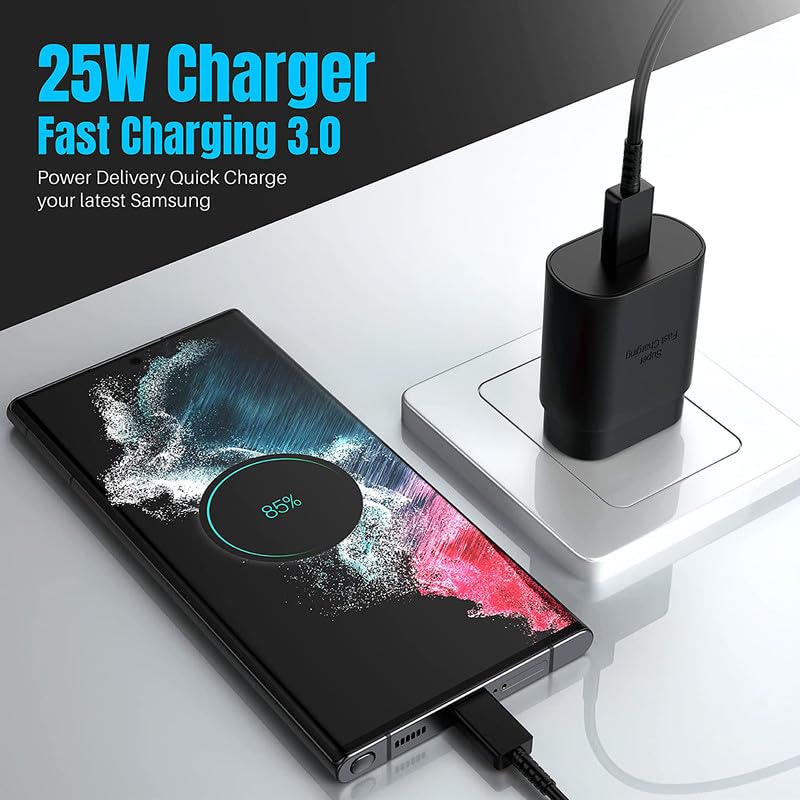 Image of 25W Type-C Super Fast Charger Compatible for Samsung Galaxy A34 5G /A54 /A14 /F14 /M14 Mobile Phone Charging True PD Adapter [Quick Charge] Power Delivery Rapid Adaptive Wall Charger - 25 Watt (Black)