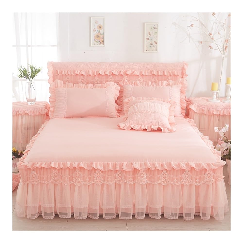 Princess - Set di biancheria da letto con mantovana giroletto in pizzo + 2 federe, copriletto, colore rosa, in pizzo, per ragazze, (tipo A4, queen size 180 x 220 cm, 3 pezzi)