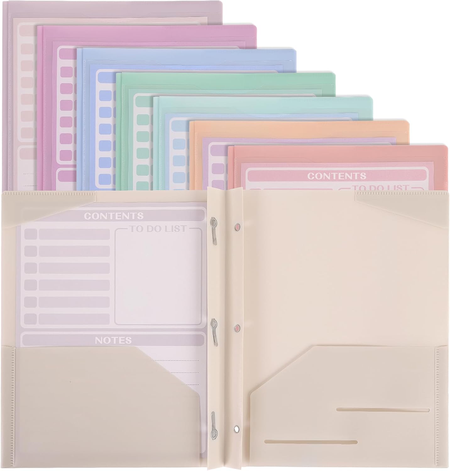 EOOUT Plastic Folders with Clear Front Pockets and Prong, 8 Pack