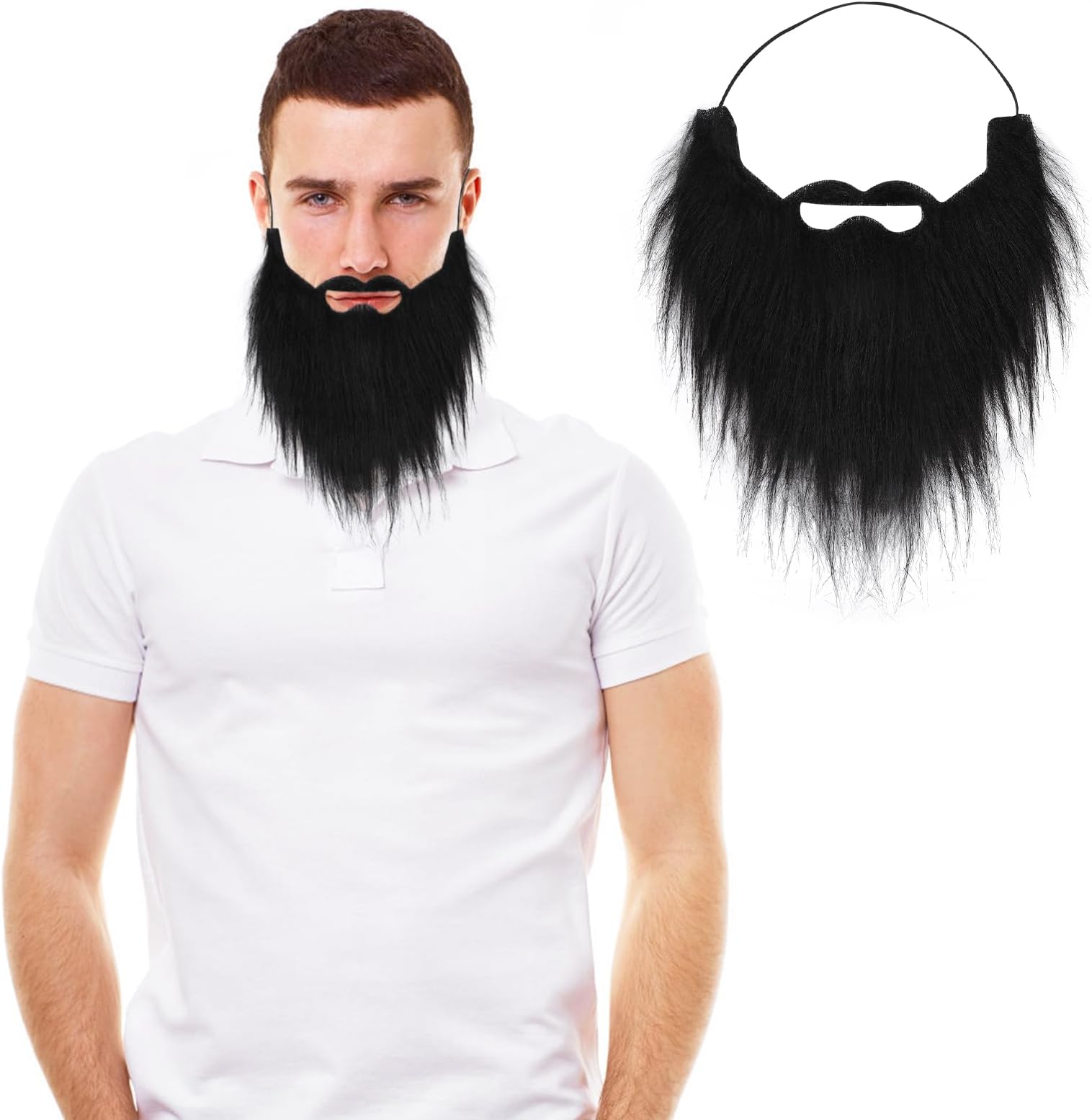 Party Fake Beard Funny Beard Facial Novelty Mustache Prop Christmas Halloween Decorations Masquerade Mask for Men Gatherings Cosplay Supplies(Black)