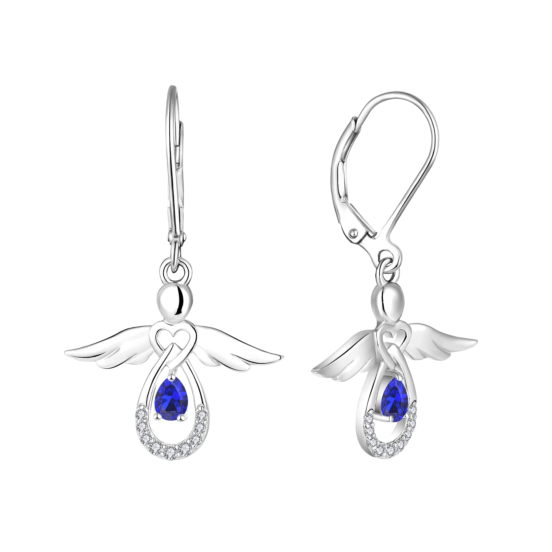 FJ Damen Schutzengel Ohrringe 925 Sterling Silber Engel Hängend Ohrringe mit Geburtsstein Zirkonia Schmuck Geschenke für Frauen Mädchen