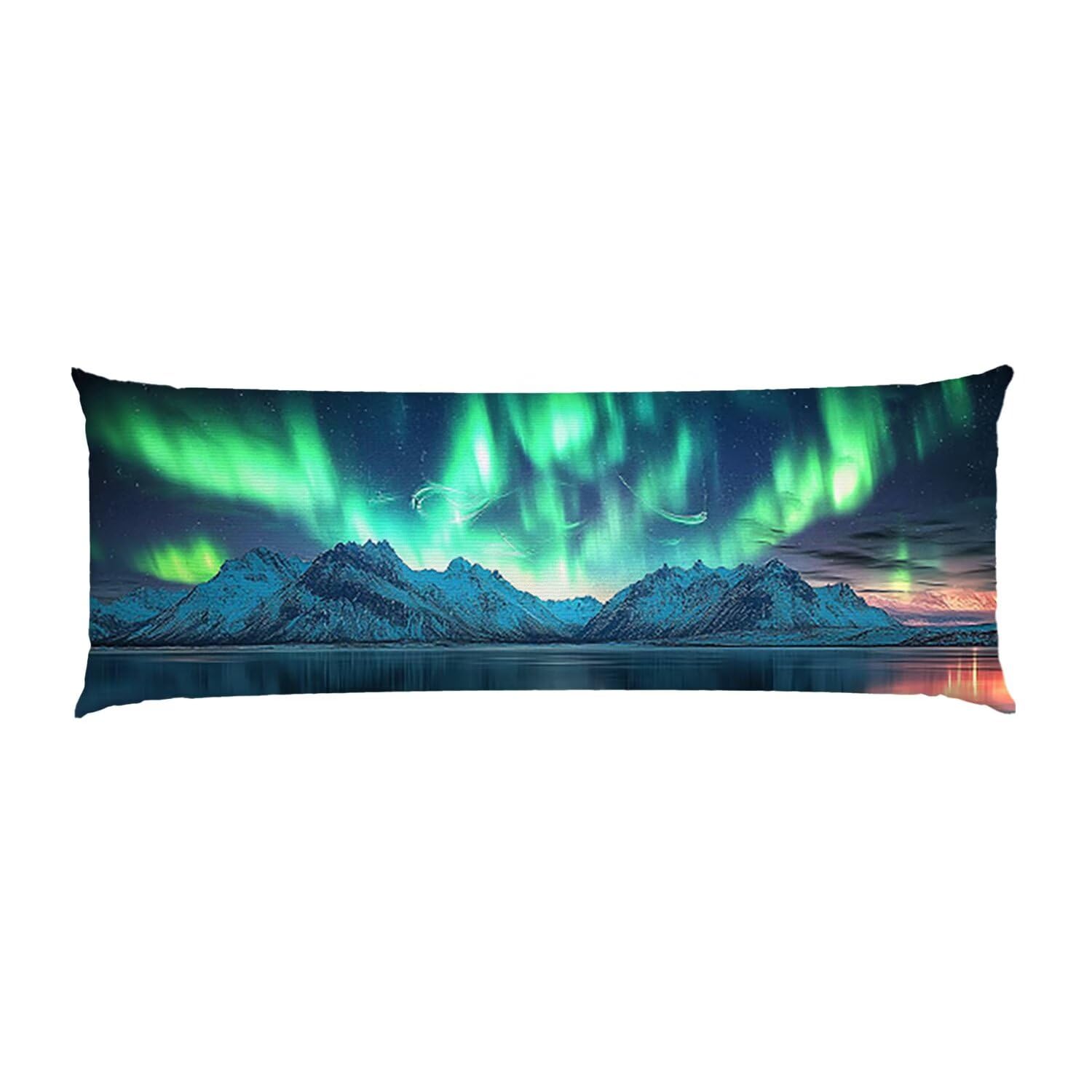 Kissenbezug 160 x 50 Seitenschläferkissen Bezug Nordlicht Schlafkissen Samt Seitenschläfer Kopfkissenbezug Schwangerschaftskissen Nackenkissen Pregnancy Pillow, für Bett Deko Wohnzimmer Geschenk x-27