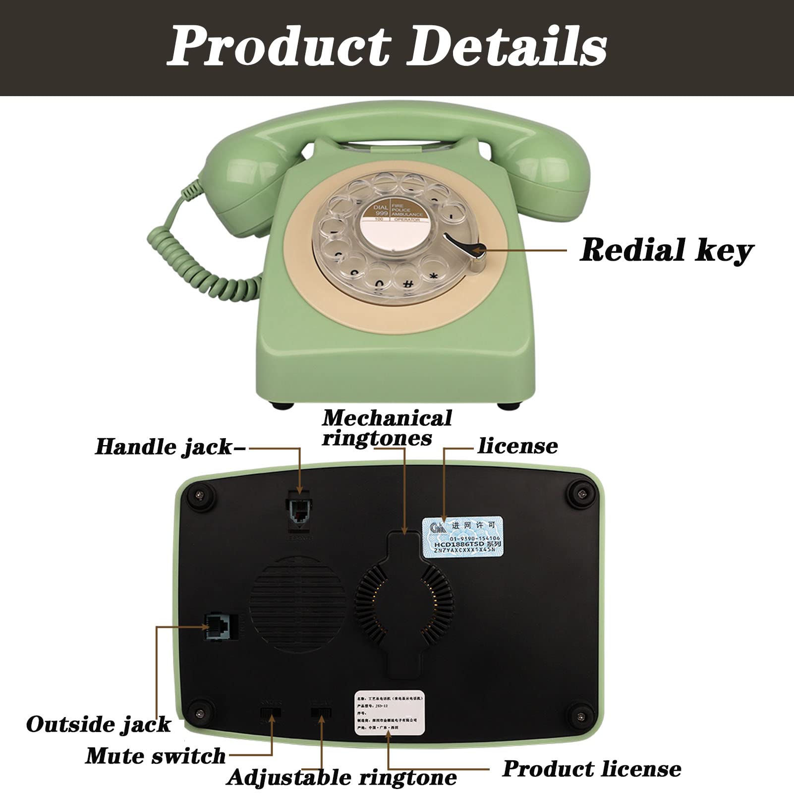 WangXLDD Telefony dekoracyjne retro obrotowy telefon stacjonarny do domu, vintage tarcza obrotowa telefon stary telefon przewodowy z funkcją bez użycia rąk (niebieski)