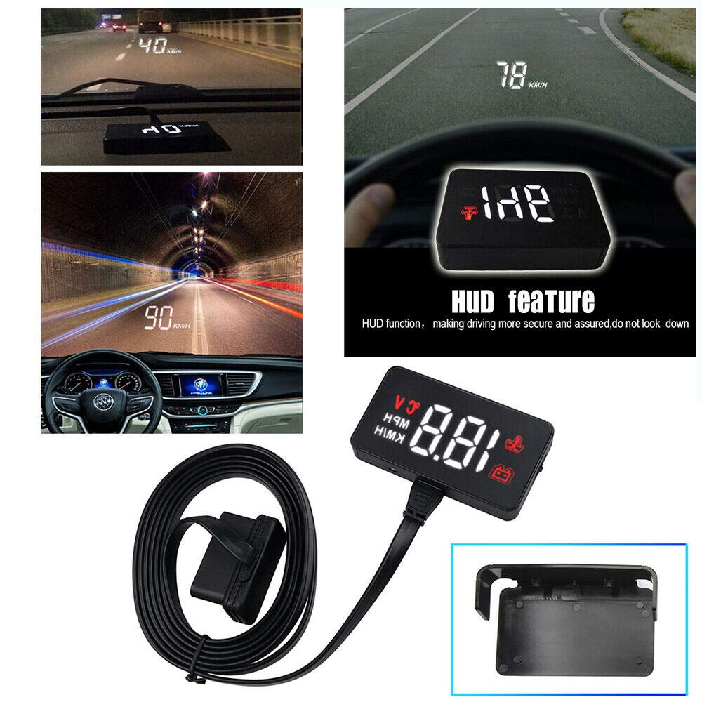 Display per auto HUD, doppia modalità OBD2/GPS, proiettore per parabrezza con velocità, orologio digitale, avviso di velocità eccessiva, misurazione chilometraggio, temperatura dell'acqua