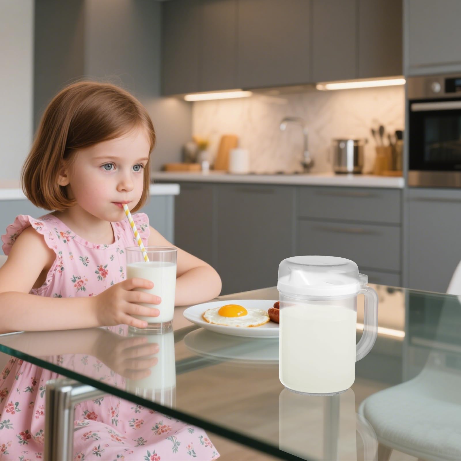 6 Pack Early Learning Kids Easy Pour Mini Pitchers 20 Oz Clear Plastic Pitcher with Lid and Handle Child Mini Easy Pour Bottles for Water Milk Tea Classroom Nursery Home - Image 7