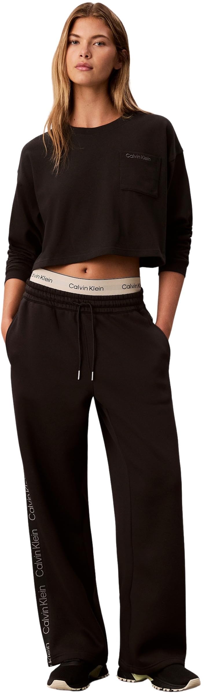 Calvin Klein Logo Jersey Ls Crop Lv00qs7516 Haut de Nuit Femme