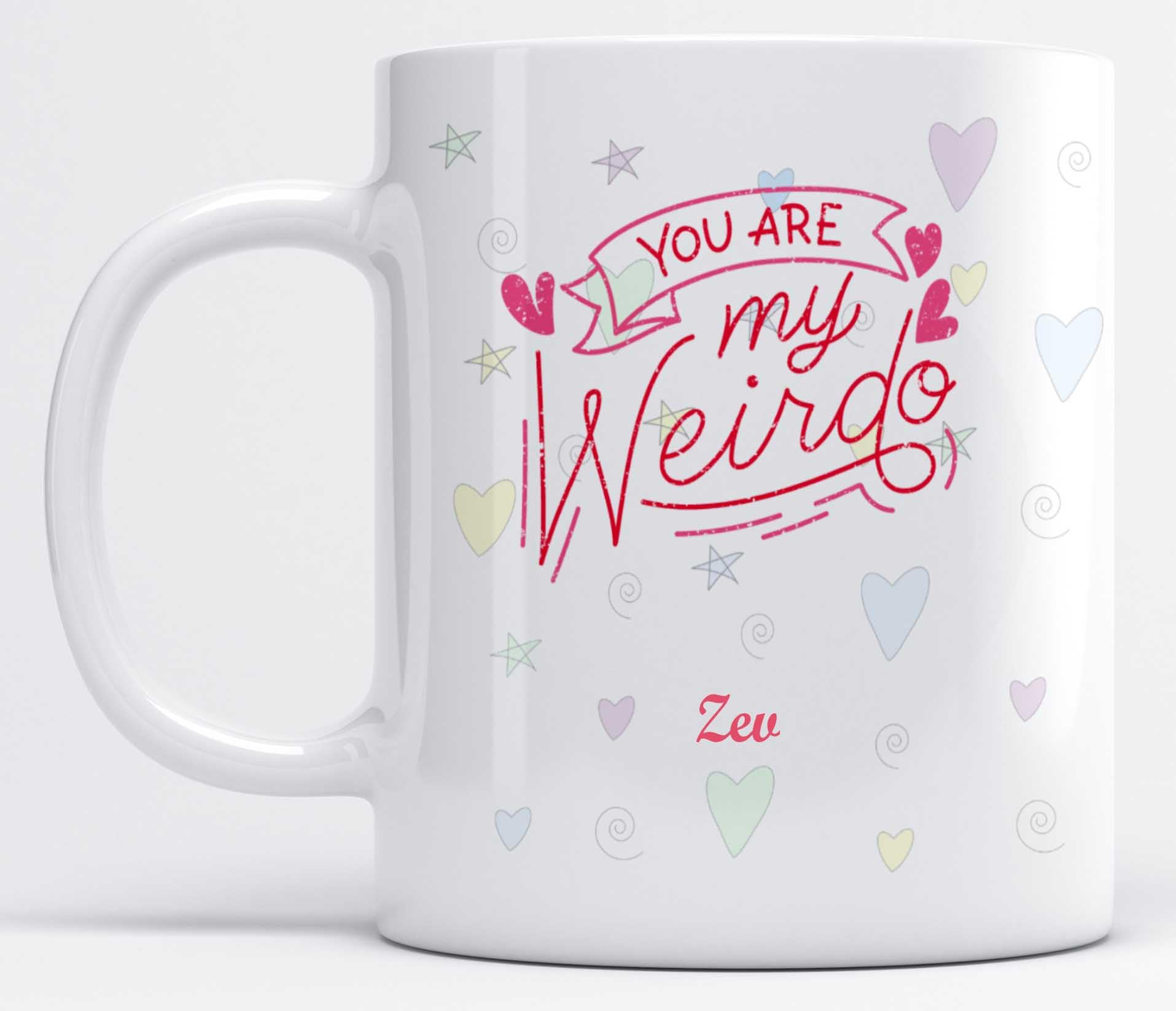LOROFY Zev You're My Weirdo Printed Hearts & Stars Pattern White Ceramic Coffee Mug (350ML)