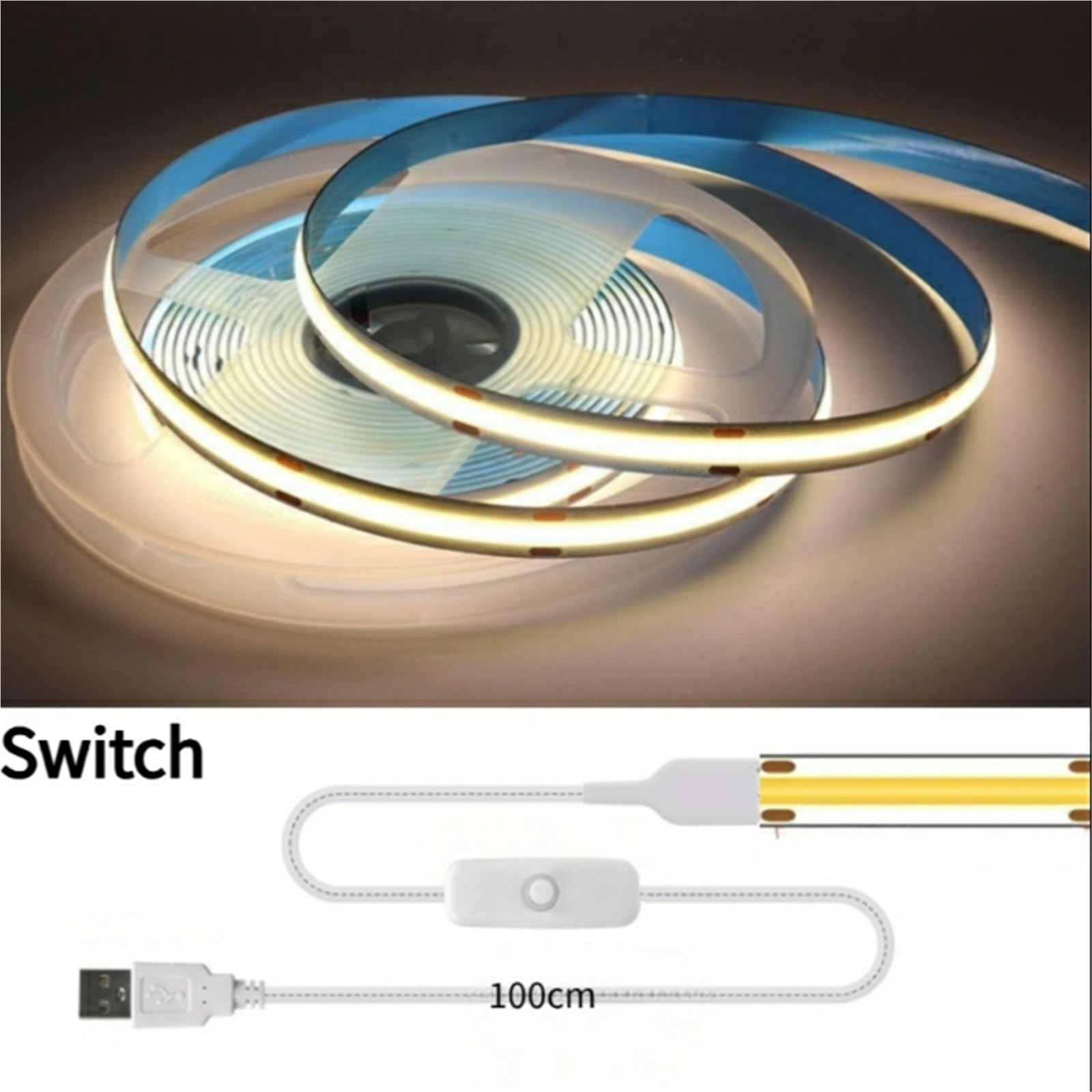 1 szt. Taśma świetlna LED USB z dekoracyjną taśmą oświetleniową do przełącznika do podświetlenia pokoju w domu, taśma 1M 2 M (Natural witch, 1 m)