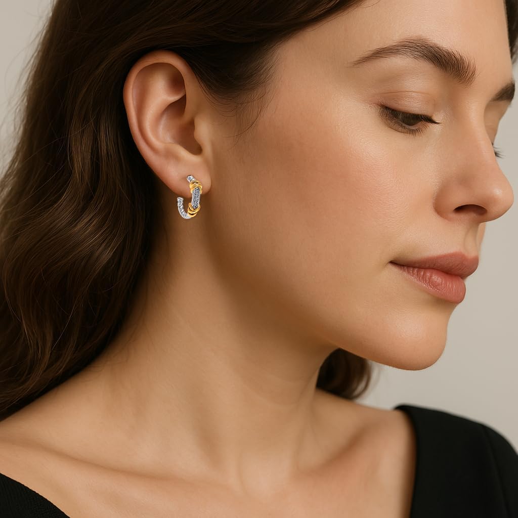 LeCalla Real 925 Sterling Silver C Hoop Earrings | Lightweight Small Hoops Italian Half Earring Hoops for Women