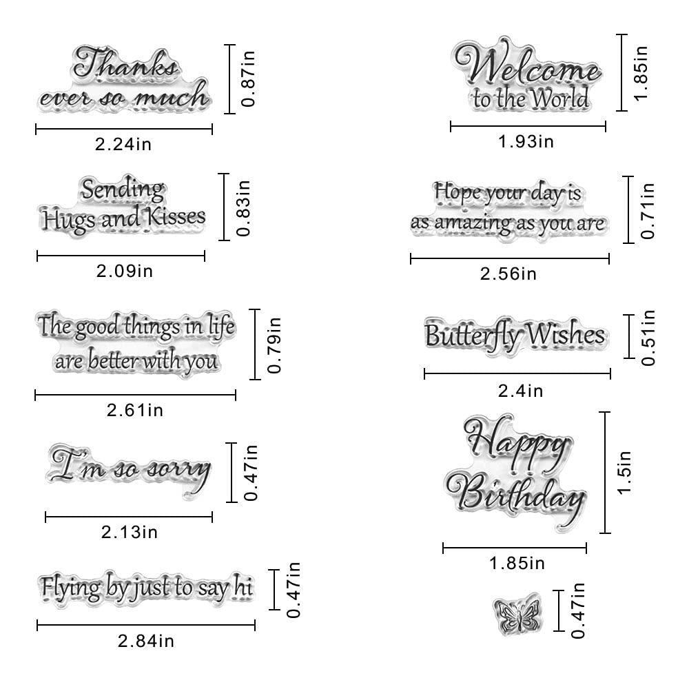 Tarjetas de sello de silicona transparente con sentimientos, flores, mariposas, patrón de palabras de felicitación para hacer tarjetas de vacaciones, decoración y álbumes de recortes, manualidades