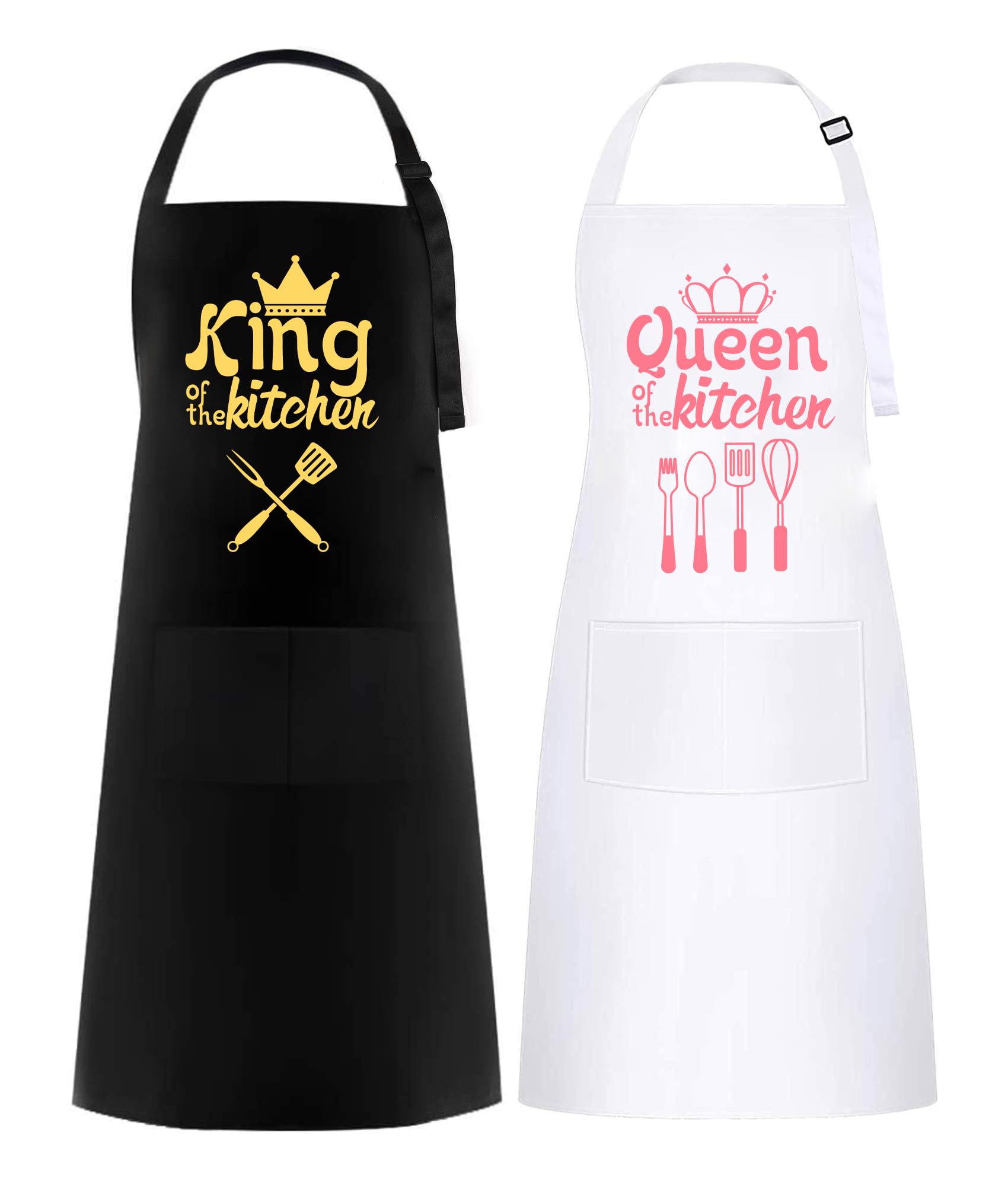 2 Parejas Delantales, Delantales de Cocina para Hombres y Mujeres, Regalo para Bodas, Compromisos, San Valentín, Navidad