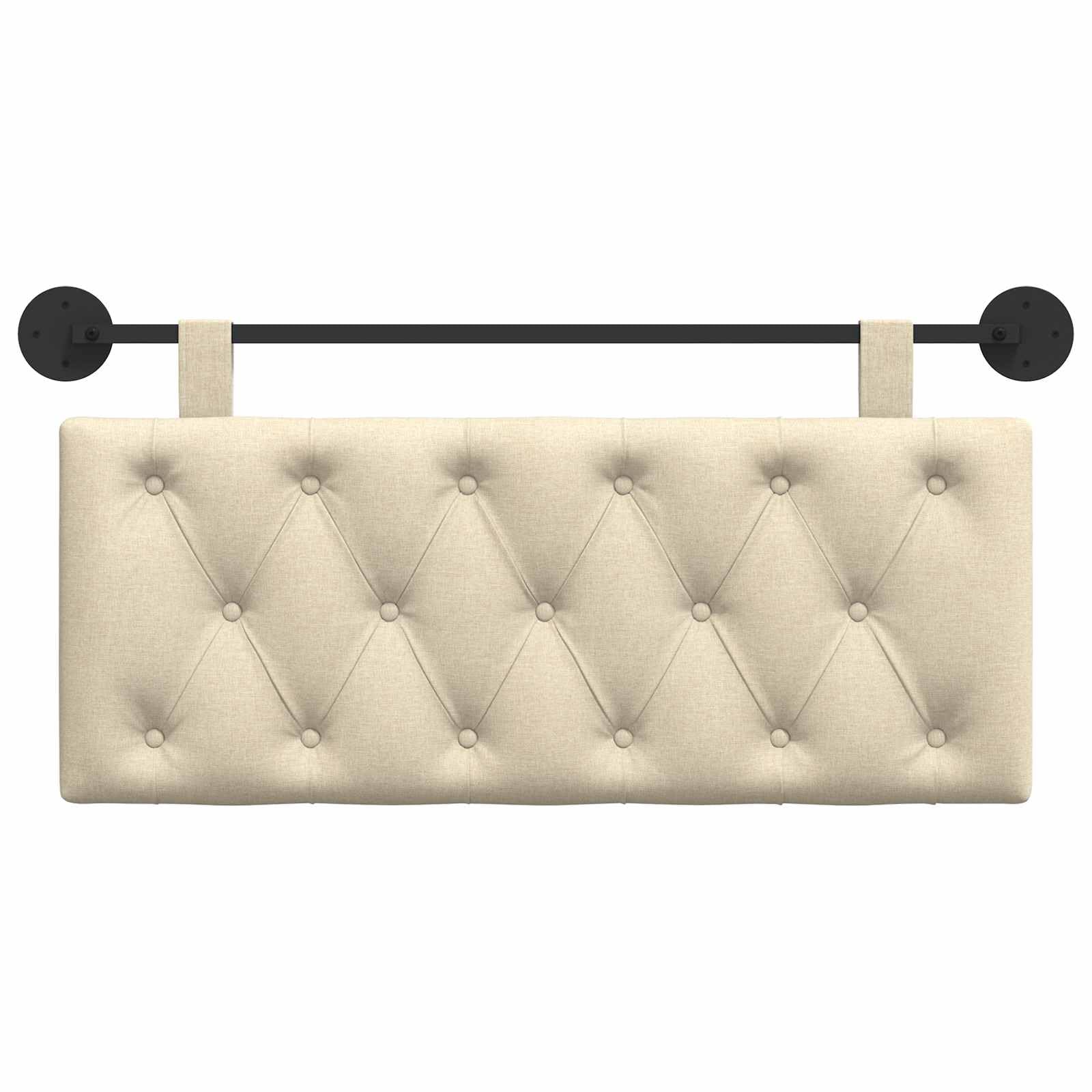 Cabecero colgante de tela color crema, 110 x 55 x 7 cm | 100 % poliéster, relleno de espuma, marco de madera diseñada, montaje en pared, cinturones extraíbles