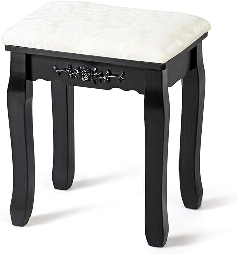 Giantex Taburete de tocador, banco de maquillaje, taburete tapizado con patas de madera de pino y cojín acolchado, moderno baño dormitorio, banco de