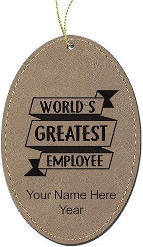 Miniatura 5 de LaserGram Adorno de Navidad personalizado, el mejor empleado del mundo, piel sintética, idea de regalo personalizada grabada con láser