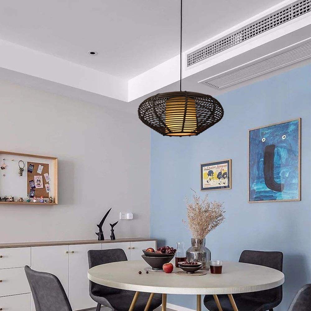 Oval tejido de ratán araña moderna japonesa e27 iluminación única iluminación de la cabeza de la cabeza de las lámparas de ahorro de energía de la cafetería de la cafetería del club de las luces colga