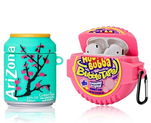 [Paquete de 2] Linda funda para Airpod 2/1, 3D de dibujos animados kawaii, chicles de burbujas y bebidas, diseño de funda para Airpods, niñas,