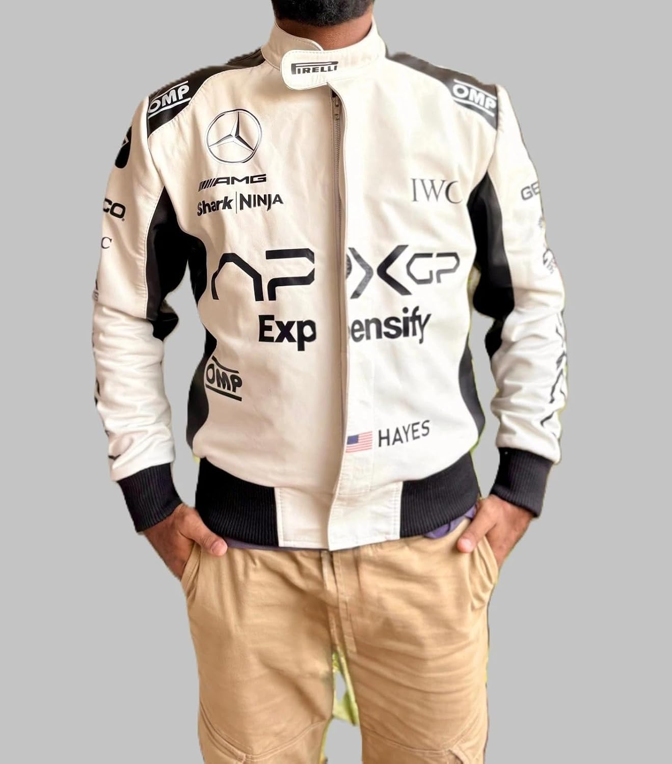 Brad Pitt F1 Movie 2025 APXGP Leather Racing Jacket – Black White Bomber Moto Style Biker Coat