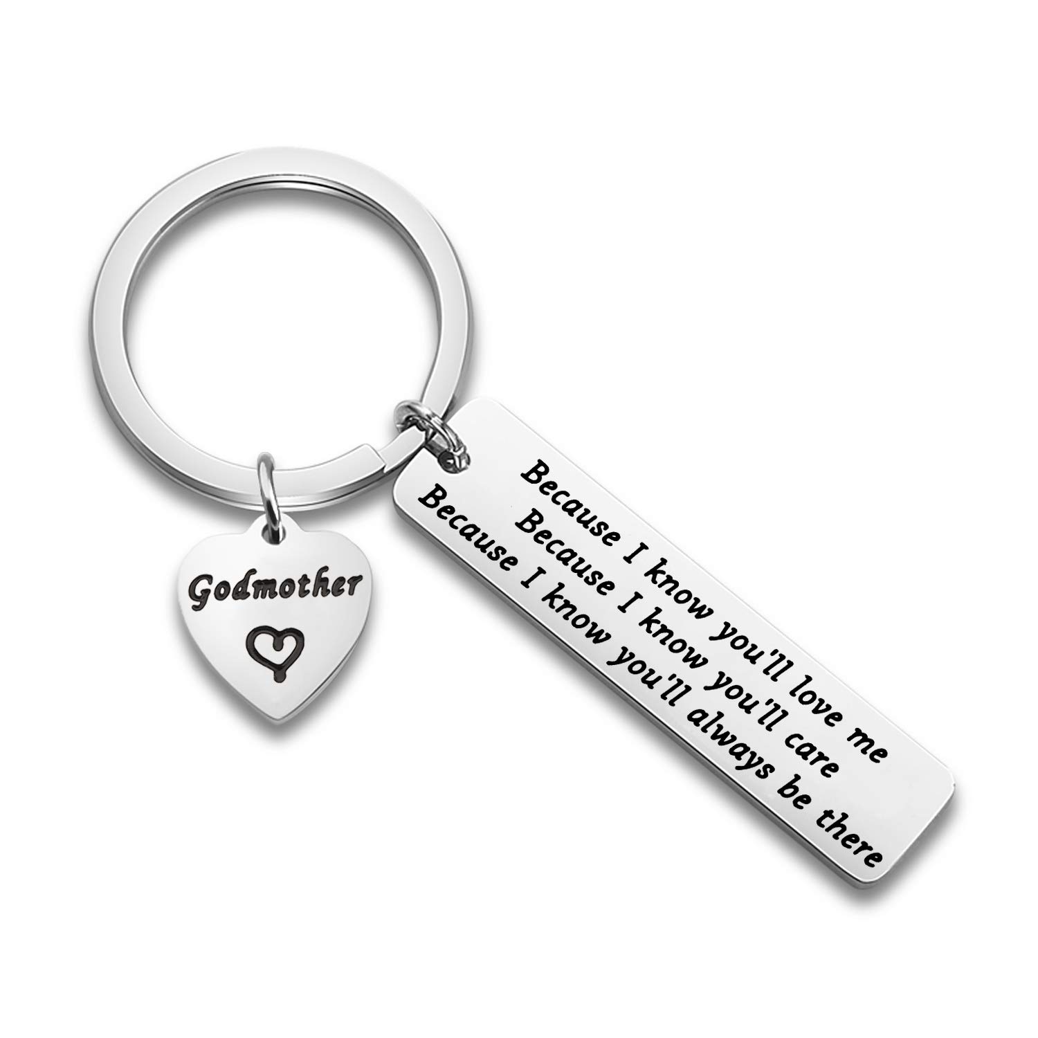 WUSUANED Godmother Gift Because I Know You Will Love Me Because I Know You Will Care Keychain Godmother Jewelry
