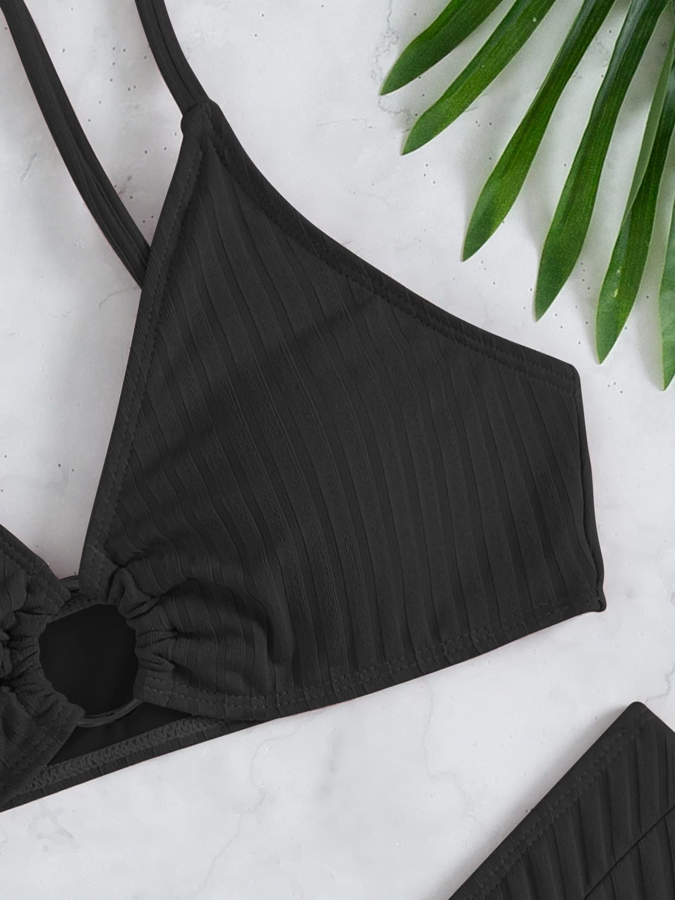 Buy SheIn Women's High Cut Swimsuit Triangle Ring Ruched Bikini Set