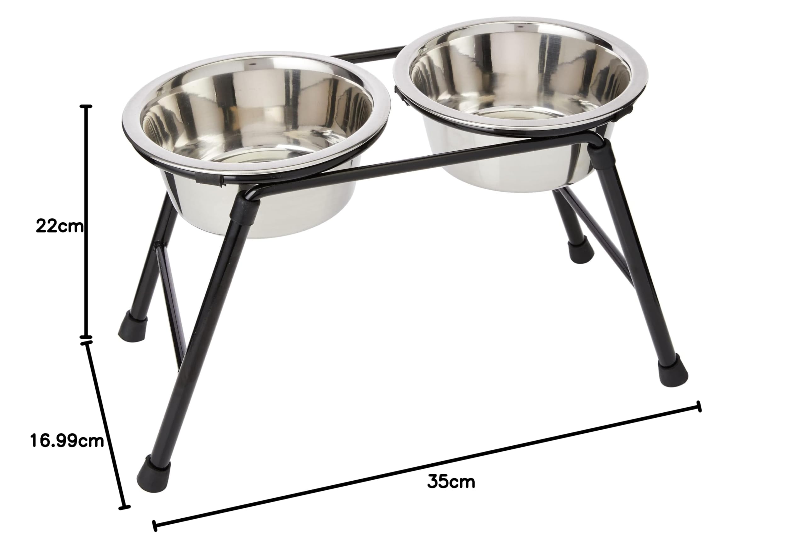 Classic Pet Products 4552 Alimentatore doppio con supporto alto con 2 piatti in acciaio inossidabile, 2 x 900 ml, Altezza 220 mm, Diametro Ø 17 cm, Nero/Alluminio