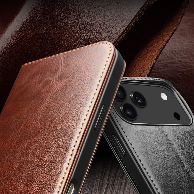 Compatibile con iPhone 17 Pro Max (colore nero custodia a libro magnetica in vera pelle