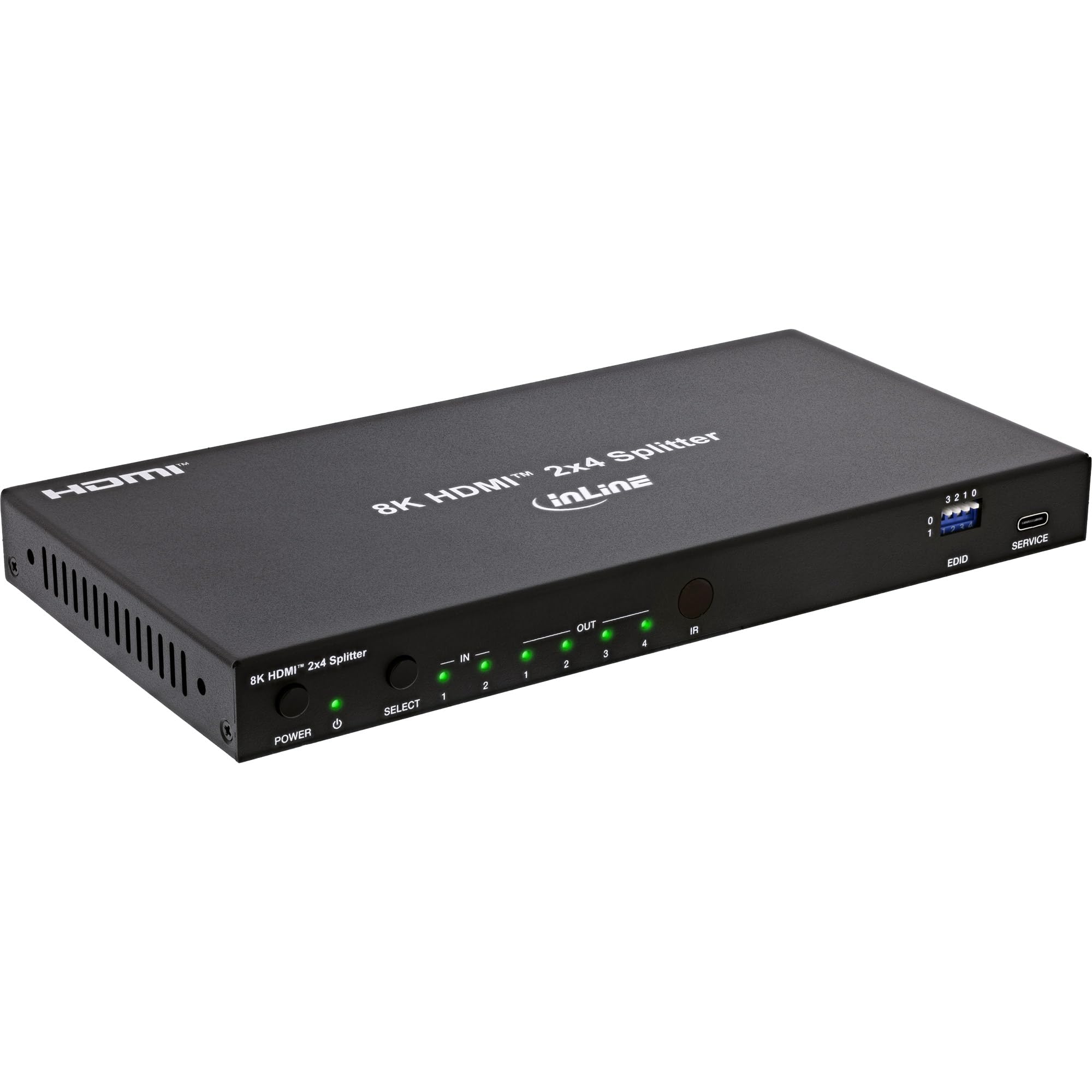 Inline Splitter HDMI 2x4, 8K 60Hz, 4K 120Hz, HDMI 2.1 | 2 HDMI su 4 Display, 8K 60Hz, 4K 120Hz, Downscaling, Audio De-Embedding, EDID, RS232