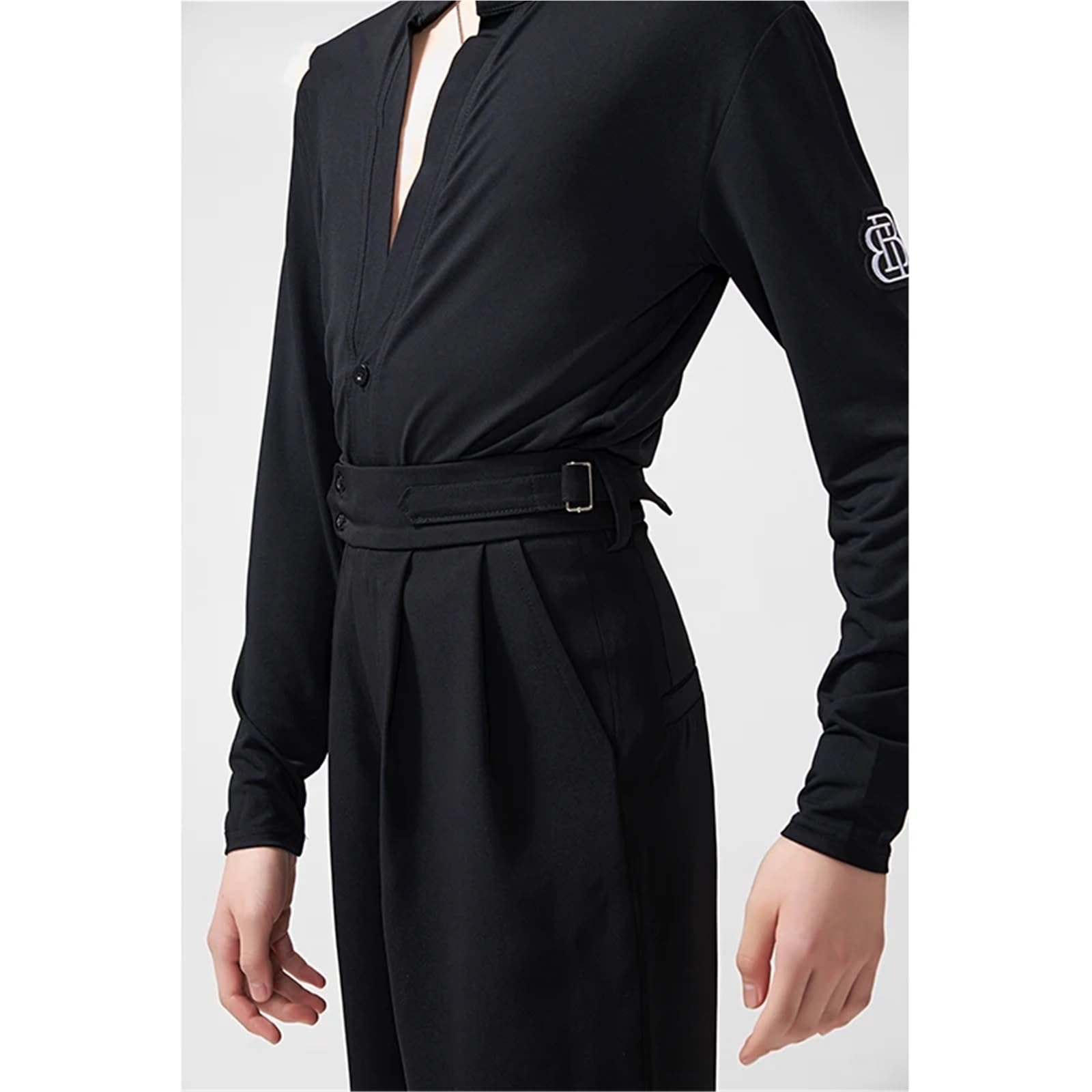 Pantalones de Baile Latino for Hombre, diseño Cintura Alta, Holgados, Negros, for Adultos, Ropa competición salón Cha para Hombre, Salsa, Jazz, Danza
