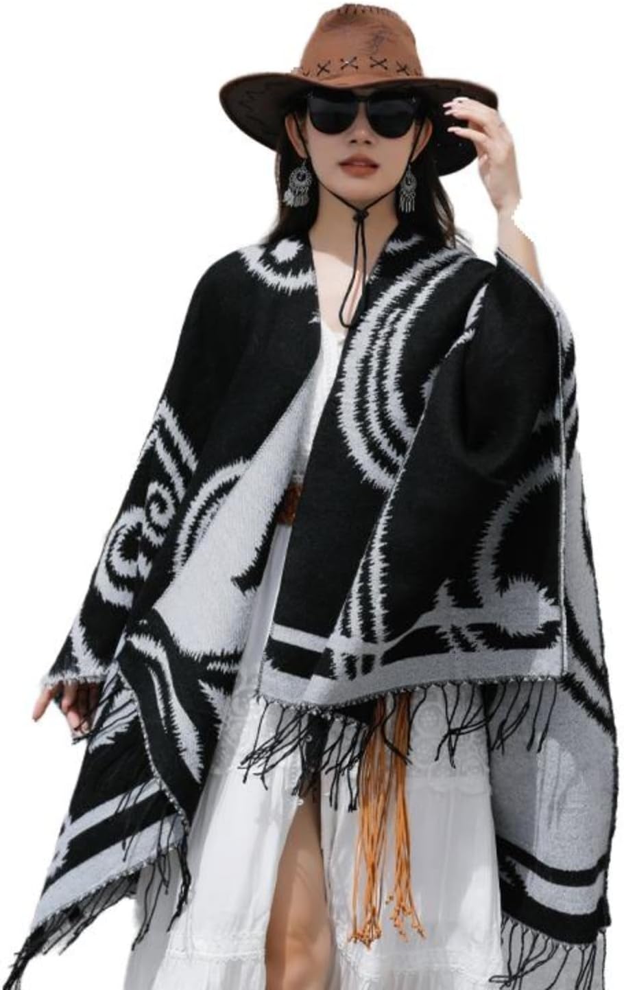 Warm Cape Poncho Split Shawl Scarf