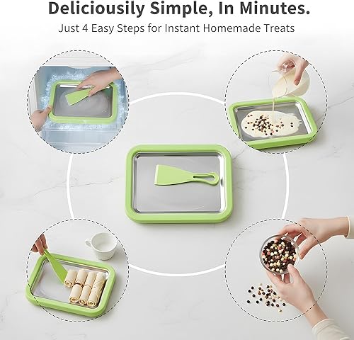 Miniatura 4 de Kit de máquina de helado enrollado, placa de congelación instantánea de acero inoxidable 2026 con 2 raspadores, bandeja de helado enrollada de