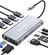 11-in-1 Hub USB C Multiport Adapter, Aplimln Ethernet LAN Network Adapter with 4K HDMI VGA Adapter, USB 3.0 & 2.0 Ports, SD/TF Card Readers, 3.5 mm AUX, USB C Docking Station for MacBook Pro/Air