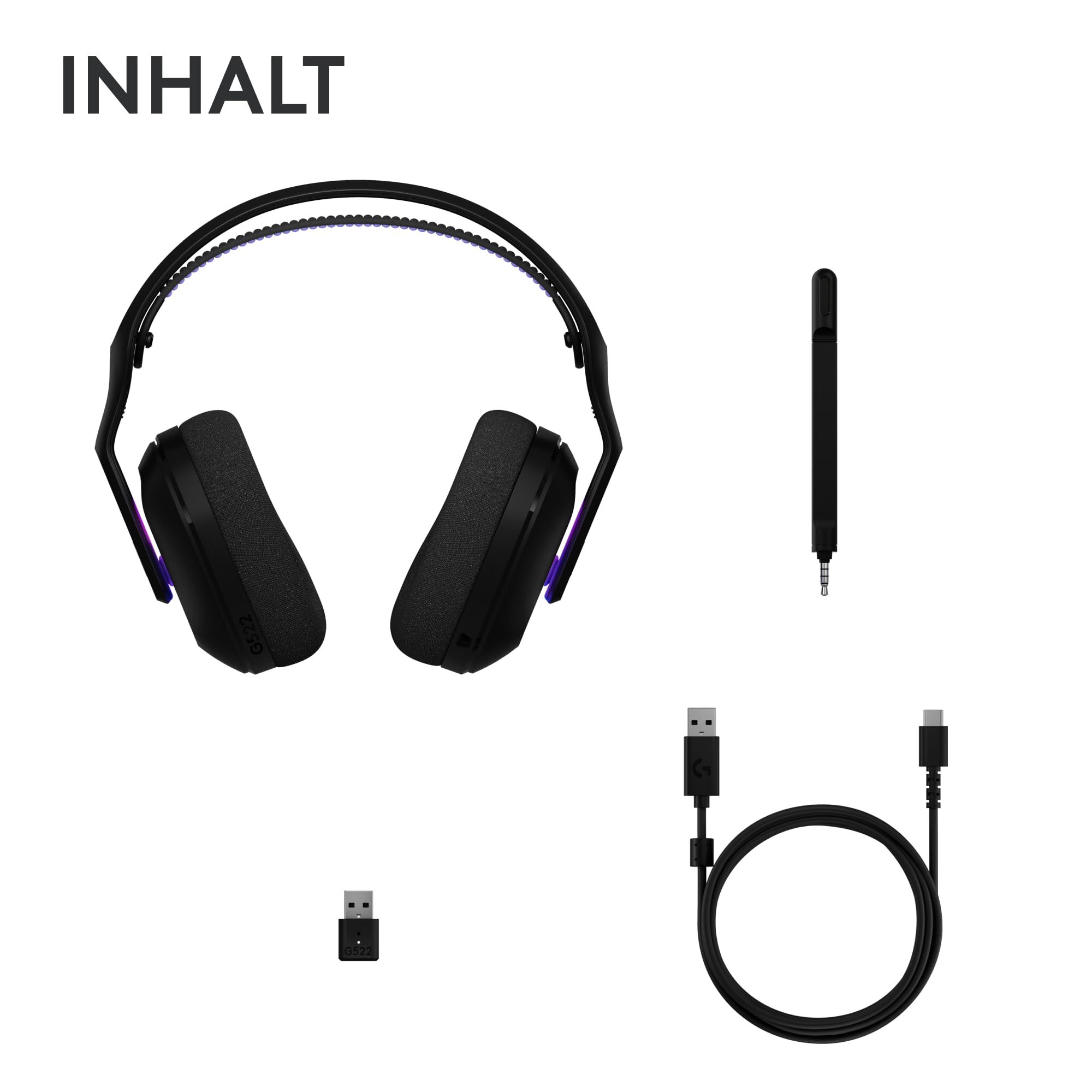 Logitech G G522 LIGHTSPEED, Kabelloses Gaming-Headset, Full-Band-Mikrofon, erweitertes Audio, Tri-Connect (LIGHTSPEED, Bluetooth, USB A auf C), LIGHTSYNC RGB, für PC,Nintendo Switch/Switch 2 – Schwarz