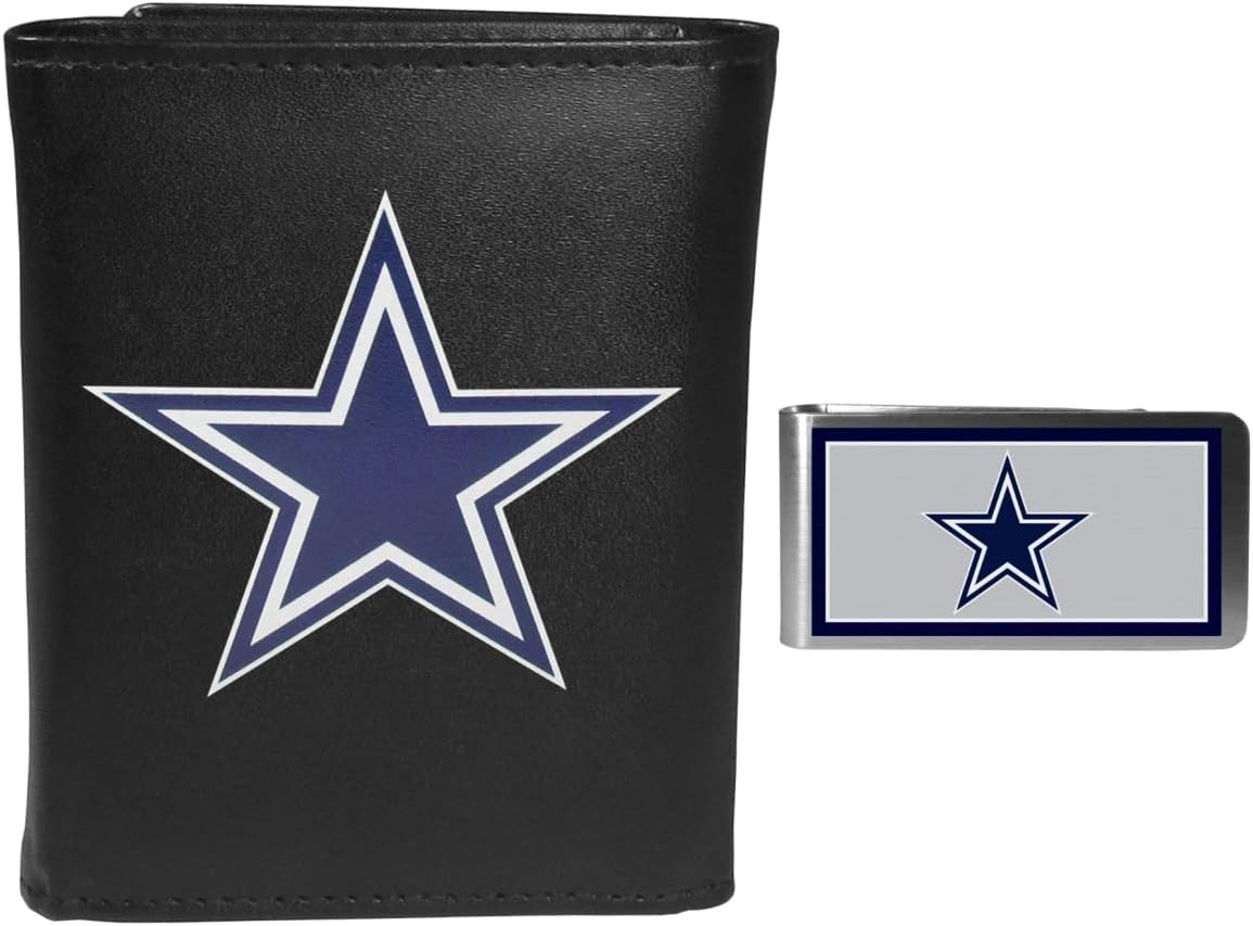 NFL Dallas Cowboys Mens Tri-fold Wallet & Color Money Clip, Black, One Size