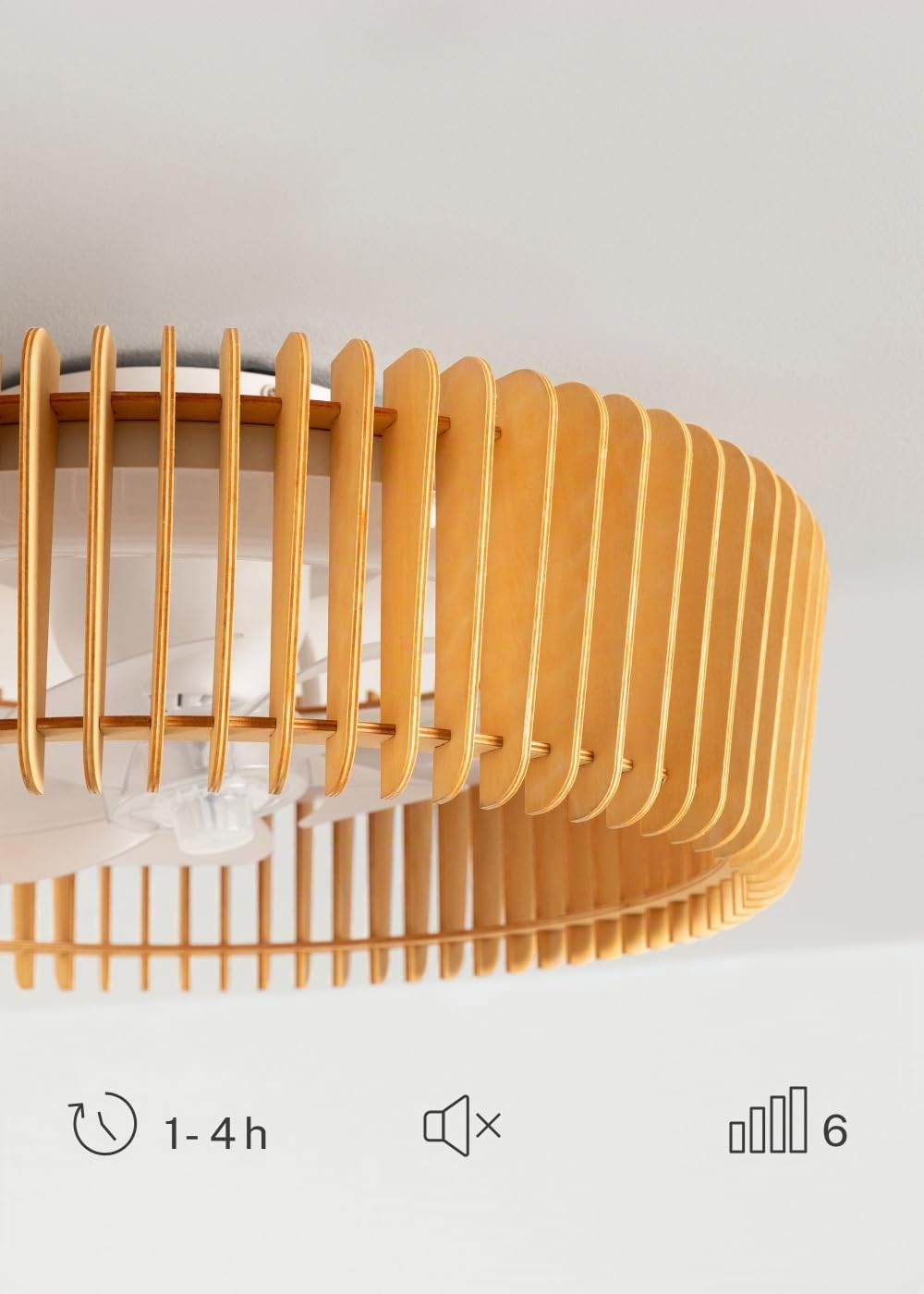 CREATE / WIND CRAFT/Ventilador de techo con luz blanco madera clara con mando / 20W, Programable, Ø58 cm, 6 velocidades, 3 temperaturas de luz, aspas direccionales, función verano-invierno