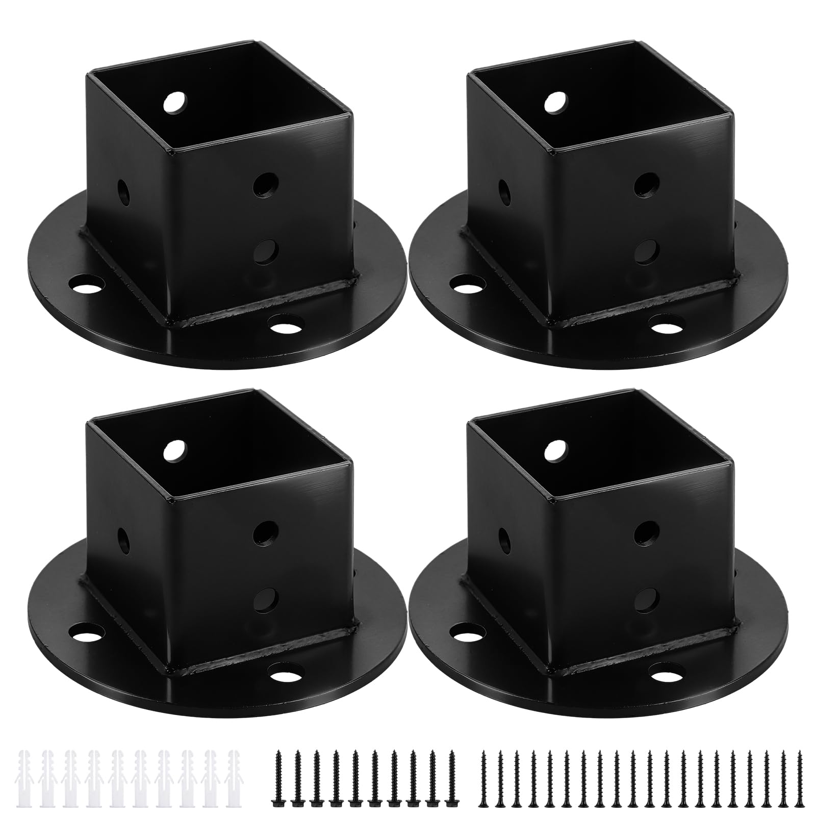 APACALI 4 Pack Fence Post Brackets, 2 x 2 Inch Deck Post Bases, Heavy Duty Fence Post Anchors, Fence Post Support for Square Wooden Posts, Mailboxes, Railings, Black